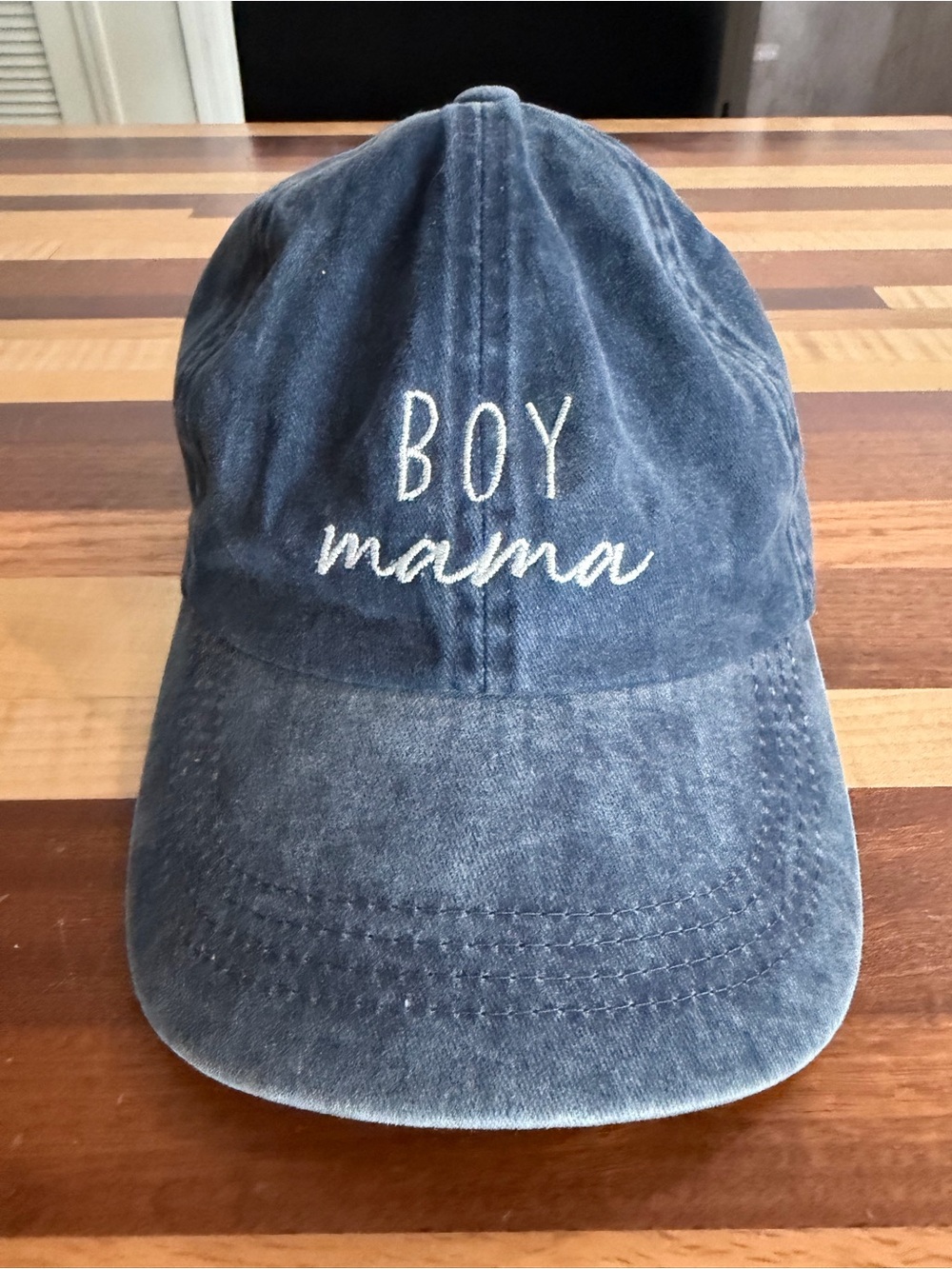 Boy Mama Embroidered Denim-Blue Baseball Cap
